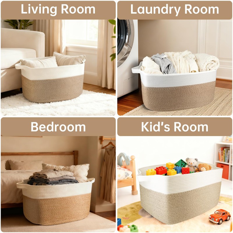 75L Large Cotton Rope Basket 22" x 17" x 12",Large