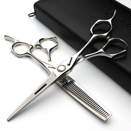 Japan 440C 5.5/6 inch Hair Profession Stylist Bearing Scissors Hair Salon Studio Professional Modeling Tools Cutting Scissors + thinning Scissors (6 inches, 2 Pieces-B)