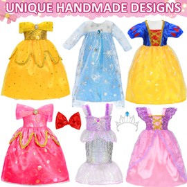 Lavwix 8 pcs American Doll Clothes Set for 18 inch Dolls, Doll Clothing Outfits Include 6 Different Princess Dresses, Crown, Hair Bow, Christmas Birthday Gift for Girls