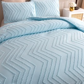 Delien Bed Linen 135 x 200 cm 2-Piece Plain Microfibre Bed Linen Set Tufted Boho Geometric Bed Linen Blue Modern Chic 1 Duvet Cover and 1 Pillowcase 80 x 80 cm