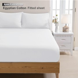 Apex Furnishings 100% Egyptian Cotton 300 Thread Count Super King Fitted Sheet - Super Soft Hotel Bedding Breathable Bed Sheets, White (180x200cm)