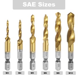 Sourcing Map 7pcs Combination Drill and Tap Bit Set, Metric M3-M10, 1/4" Hex Shank, Titanium Coated, HSS 4341