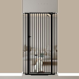 57" Extra Tall Cat Gate for Pets 29.14'' - 33.86'' Wide Pet Gate Indoor, Dog Gate for Doorways Stairs, Walk Through Child Safety Baby Gate with Cat Door (Black)