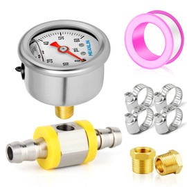 MEANLIN MEASURE Manómetro Presión Combustible Relleno Glicerina Acero Inoxidable 0-60 Psi 1/8" Npt 1.5" Face Dial Con Adaptador Presión Línea Combustible 3/8" Manómetro Lleno De