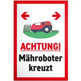 DankeDir! Robotic Lawnmower Crosses Sign 30 x 20 cm Funny Sign for Garden and Lawns Garden Sign Weatherproof Durable Lawn Mower Robot Lawn Robot