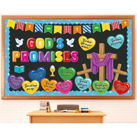 gisgfim Christian Bulletin Board Decorations Set Religious God’s Promises Paper Cutouts Colorful Heart Bible Bulletin Board Decor for Classroom Christmas Sunday School Chalkboard Wall
