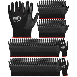 Potchen 72 Pairs Gardening Work Gloves Bulk for Men Women, Rubber Coated Garden Multipack Safety Construction Glove (Black)