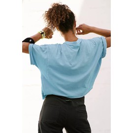 Oversize Crop Tops for Mom 2022 Half Sleeve Drop Shoulder T-Shirts Basic Workout Loose Yoga Tee Shirts Sky Blue XL