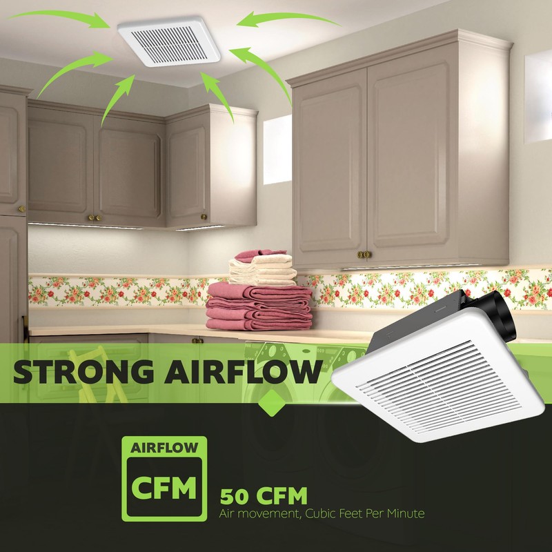 Homewerks 7114-02-HW DC Bathroom Fan 50-CFM 1.0 Sone White Ventilation