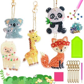 Pack of 5 Diamond Painting Keychains, 5D Diamond Painting Pendants, DIY Diamond Painting, Diamond Painting Pictures Keychains, Full Set for Women, Girls, Handbag Key Kits