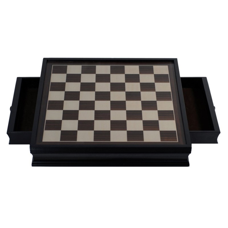 Black Stained Chess Board with Storage Drawers