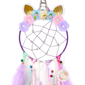 QtGirl Dream Catchers for Kids Unicorn Dream Catcher Feather Wall Decor for Girls Bedroom Flower Wall Hanging Decoration Flower Dream Catcher