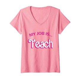 Womens Retro School Humor Funny Teacher Life My Job Is Teach V-Neck T-Shirt