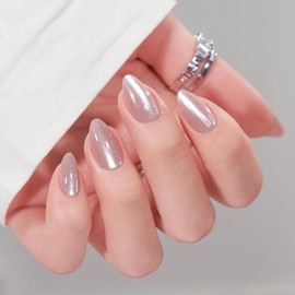 Press On Nails Almond - BTArtbox Almond Nail Tips Short, Opaque Reusable Fake Nails with Glue, Stick On Nails in 16 Sizes - Seamless Press on nails short, 32 Glue on nails Kit, Falling Star Cat Eye