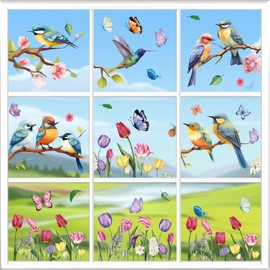 JMANNI Spring Window Stickers 9 Sheets of Reusable Window Stickers Spring Easter Self-Adhesive Butterfly Flowers Window Sticker for Window Decor