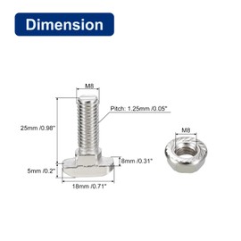 QUARKZMAN M8 x 25 mm T-Nut and M8 Hex Flange Nut Set, 40 Sets Hammer Head T-bolt T-shaped Pin Sliding Screw for 45 Aluminium Profile