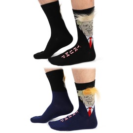 Mikovivi 2 Pairs Trump Socks with Hair, 2 Styles Funny Trump Socks with Tiny Combs 2024 Novelty Socks Gag Gift Set for Women Men