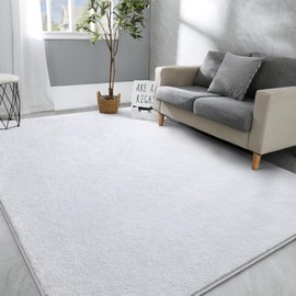 Hutha Large Area Rugs for Bedroom Living Room, 5x8 White Solid Fluffy Super Soft Memory-Foam Furry Bedside Carpets, Modern Indoor Floor Rug Aesthetic Minimalist Rug for Kids Girls Boys Home Decor