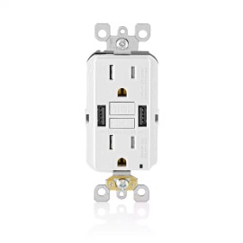 Leviton 15A GFCI USB Outlet 24W (4.8A) SmartlockPro Type A White
