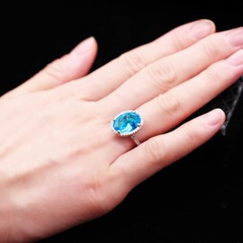 Uloveido Lady's Beautiful 17mm Oval Light Blue Cubic Zirconia Promise Rings Silver Color CZ Anniversary Ring Graduation Gifts for Women Girlfriend (Size T) RJ214