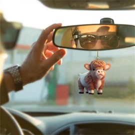 Torcarvh Cute Car Pendant Ornament Cartoon Cattle Cow Decorative Hanging Acrylic Cow Pendants Tree Ornament Decorations for Cars Backpacks Home Tree Windows Walk Decor(A-NO.4)