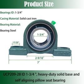 SACKORANGE 2 Pack UCP209-28 Pillow Block Bearing - 1-3/4" Mounted Pillow Block Bearings Solid Cast Iron Base - Self Alignment (209)