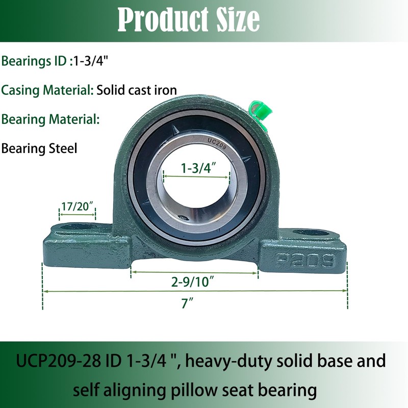 SACKORANGE 2 Pack UCP209-28 Pillow Block Bearing - 1-3/4" Mounted
