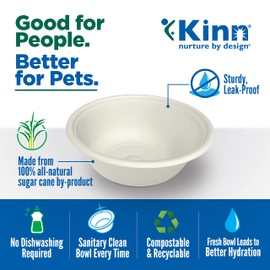 Kinn Kleanbowl Disposable Dog Food Bowls, 8 oz (Pack of 50) - Frame System Refills, Compostable Cat Food Bowls, Leakproof for Pet Feeding