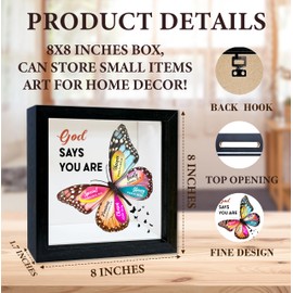 Shadow Box with Slots, God Says You are Boxes Frame 8x8 Inches Decor for Home Office, Keep Sake Box for Memories, Religious Inspirational Gifts for Christians, Shadow Boxes Display Cases -24