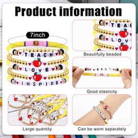 Ecation 40 Pcs Teacher Pencil Bracelet Stackable Beaded Bracelets Teacher Appreciation week gift for Women Girls Friendship Word Bracelets Women's Stretch Student Gifts