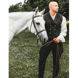 PJ PAUL JONES Mens Pirate Vest Waistcoat Steampunk Jacquard Tailcoat XL Black