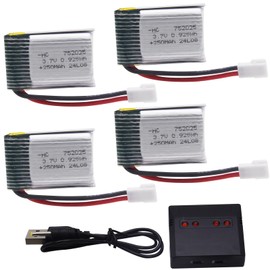 Blomiky 4 Pack 3.7V 250mAh 0.925Wh MX2.0 Plug Rechareable Li-po Battery and Charger for Some Small RC Aircraft Quadcopter Drone /3.7V 250mAh *4