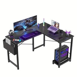 New Computer Desk L Shaped Desk Office Desk Storage Cpu Stand Computer graphics - Color: Black