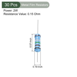 YOKIVE 30 PCS Metal Film Resistors, 0.15 Ohm Resistor with 2W 1% Tolerance, Lead, Good for DIY Electronic Projects (5 Color Bands, 15.5+/-1mm)