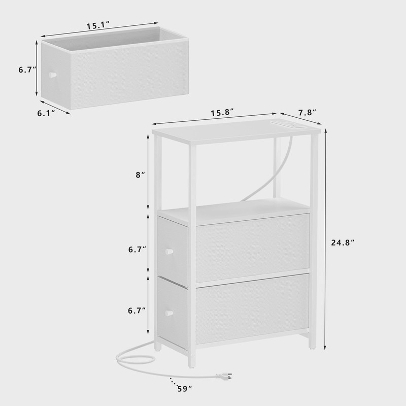 TUTOTAK Small Narrow LED End Table with Charging Station, Side