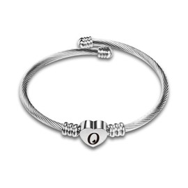 SBI Jewelry O Initial Name Bangle Bracelet Women Letter Cuff Alphabet Love Heart Silver Bracelet for Friendship Couple Birthday Anniversary Christmas
