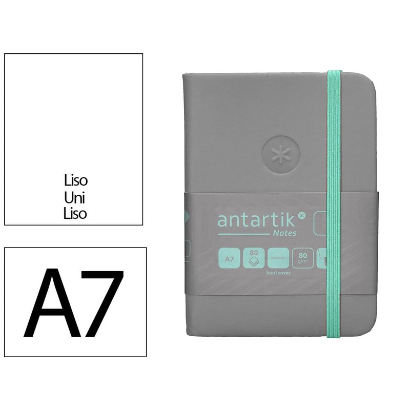 Antartik A7 Smooth Grey and Turquoise Hardback Notebook with Elastic