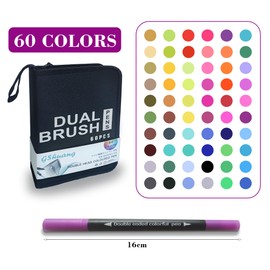 GSHUANG 60 Colors Extra Fine Twin Type Water Based Color Pen Set, Durable, Quick Drying, For Illustrations, Sketching, Doodling, Drawing Letters, Illustrations, Watercolor Brushes for Adults and Kids