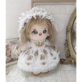 niannyyhouse 6.9 inches (20 cm) Plush Doll Clothes Gold Lace Dress Headpiece Mesh Petticoat Dress Up Cotton Doll Clothes
