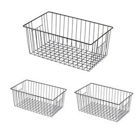 16inch Freezer Wire Storage Organizer Baskets, Household Refrigerator Bins with Built-in Handles for Cabinet, Pantry