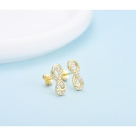 Stud Earrings Silver 925 Earrings Infinity Stud Earrings Gold with AAA Zirconia for Men and Women 12 mm Silver Earrings Jewellery Infinity Gifts for Girls, White Gold