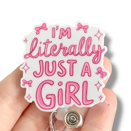 Glitter My Badge Valentine‚Äôs Day Pink bow coquette xoxo badge reel for nurse and hospital workers. Badge clip Badge pull - Retractable swivel clip with a 360 rotation. Great gift for coworker.:_I‚Äôm literally just a girl_Belt clip
