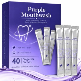 Purple Mouthwash for Teeth Whitening (40 Packets), Color Correcting Whitening Mouthwash, Travel Mouth Wash for Fresh Breath, Peroxide Free & Alcohol Free Oral Care