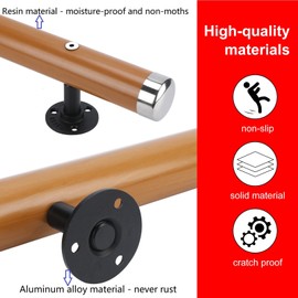 Dakzhou6.61Ft Wooden Handrail Resin Non-Slip Stair Handrail Wall Mounted Handrail Indoor Outdoor, Comfortable Barrier-Free Stair Handrail for Elderly 1.97"Round