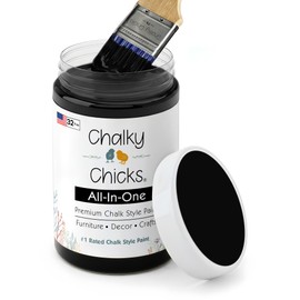 Chalky Chicks All-in-One Chalk Paint for Furniture or Cabinet - 32 Fl Oz - Matte Finish Starless Night Black for Metal, Wood Furniture Paint - No Sanding All-in-One for Home Decor & Crafts, USA Made