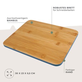 Fackelmann Balance Wooden Bamboo Chopping Board - Robust Wooden Board for Kitchen for Meat, Fish and Vegetables - Modern Chopping Board with Coloured Edge - 30 x 23 x 0.5 cm, Brown