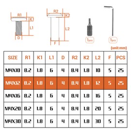 Mbsomnus Pack of 25 Connection Screws M4 x 12 mm Cabinet Connector Stainless Steel A2 V2A Sleeve Screws Furniture Connector Screws Sleeve Nut with Hex Key Bit H2.5 for Furniture Wooden Boards Cabinets