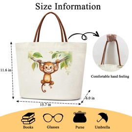 Monkey Canvas Tote Bag - Cute Animal Inspirational Gift for Women, Teen Daughter, Friend - Reusable Grocery Shopping Shoulder Bag With Handles, Foldable Beach Tote -05