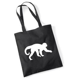 Huuraa Jute Bag Monkey Silhouette Bag Cotton 10 Litres Size with Motif for Monkey Fans Gift Idea for Friends and Family, black