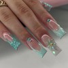 Long Press on Nails Light Green French Fake Nails with